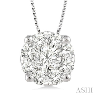 1 1/2 Ctw Lovebright Round Cut Diamond Pendant in 14K White Gold with Chain